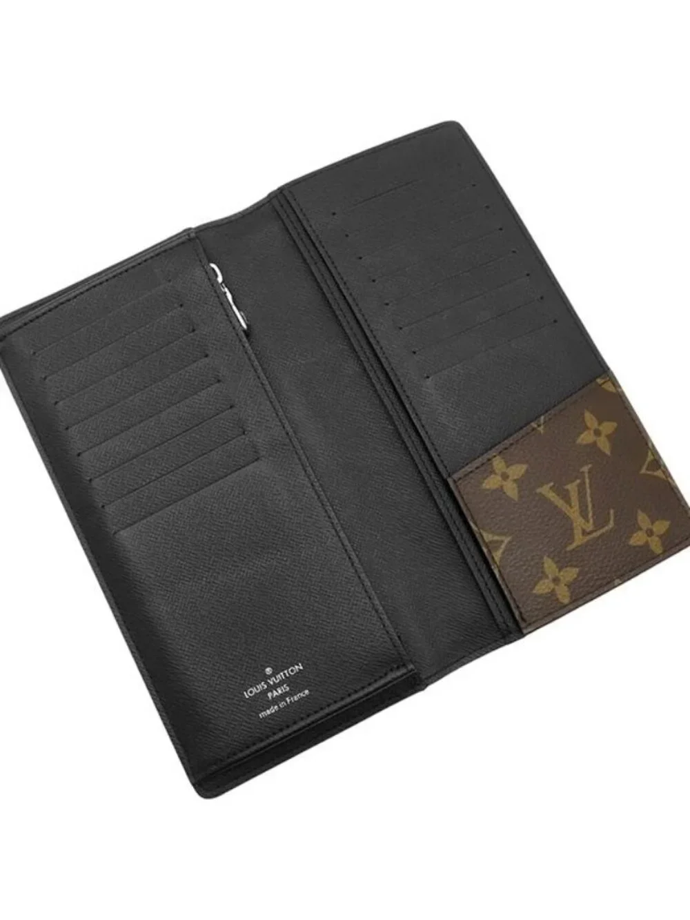 Louis Vuitton Wallet Portefeuille Brazza Monogram Macassar Silver Brown Black